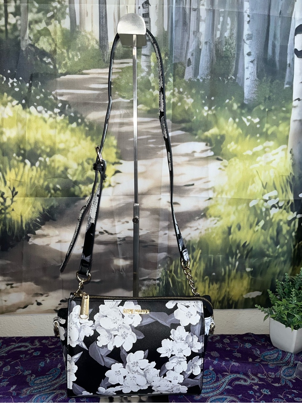 Steve Madden Blexi Black and White Floral Crossbody Bag